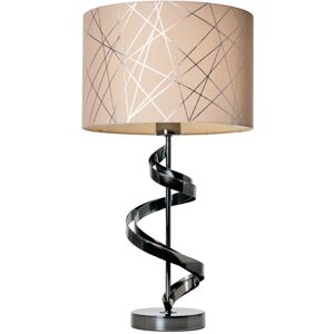 LITECRAFT Spiral Metal Table Lamp with Mocha and Silver Fabric Shade E27 Base - Black LITECRAFT Spiral Metal Table Lamp with Mocha and Silver Fabric Shade E27 Base - Black
