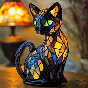 COOCHEER Stained Glass Animal Lamp - Handmade Vintage Stained Glass Cat Lamp, Animal Shaped Night Light, Colorful Decorative LED Night Light for Home and COOCHEER Stained Glass Animal Lamp - Handmade Vintage Stained Glass Cat Lamp, Animal Shaped Night Light, Colorful Decorative LED Night Light for Home and