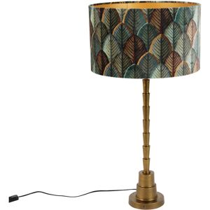 Qazqa - Table Lamp Bronze with Velvet Lampshade Leaf Design and Gold Interior - Pisos Qazqa - Table Lamp Bronze with Velvet Lampshade Leaf Design and Gold Interior - Pisos