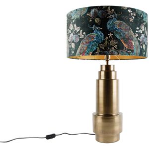 QAZQA Table Lamp Bronze Velvet Shade Peacock Green with Gold 50 cm - Bruut QAZQA Table Lamp Bronze Velvet Shade Peacock Green with Gold 50 cm - Bruut