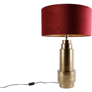 QAZQA Art Deco Velvet Table Lamp Bronze Red 50cm - Table Light QAZQA Art Deco Velvet Table Lamp Bronze Red 50cm - Table Light