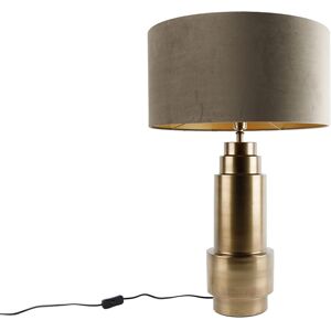 Qazqa - Table Lamp Bronze Velvet Shade Taupe with Gold 50 cm - Bruut Qazqa - Table Lamp Bronze Velvet Shade Taupe with Gold 50 cm - Bruut