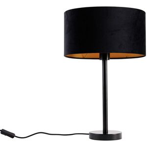 QAZQA Table Lamp Black with Oval Velvet Shade Black 35cm - Simplo QAZQA Table Lamp Black with Oval Velvet Shade Black 35cm - Simplo
