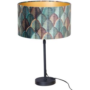 Qazqa - Table Lamp Black with Velvet Lampshade Leaf Design and Gold Interior - Parte Qazqa - Table Lamp Black with Velvet Lampshade Leaf Design and Gold Interior - Parte