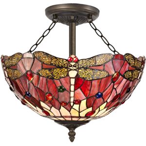 Litecraft - Tiffany by Tiff Ceiling Light Semi Flush With Dragonfly Shade - Brass Litecraft - Tiffany by Tiff Ceiling Light Semi Flush With Dragonfly Shade - Brass