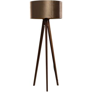 Qazqa - Tripod Floor Lamp Walnut Wood with Bronze Velvet Shade 50cm - Tripod Classic Qazqa - Tripod Floor Lamp Walnut Wood with Bronze Velvet Shade 50cm - Tripod Classic