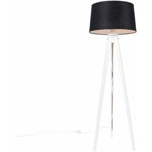 Qazqa - Modern Tripod White with Linen Lampshade Black 45 cm - Tripod Classic Qazqa - Modern Tripod White with Linen Lampshade Black 45 cm - Tripod Classic