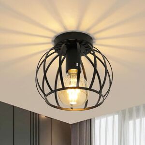 Wottes - Vintage Ceiling Light Black Semi Flush Mount Pendant Lamp Metal Cage Hanging Light Shade E27 Wottes - Vintage Ceiling Light Black Semi Flush Mount Pendant Lamp Metal Cage Hanging Light Shade E27