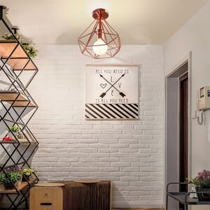 Wottes - Vintage Ceiling Light Fixture Industrial Ceiling Lamp Metal Cage Pendant Light Pink Gold Diamond Lamp Shape Ø25CM Wottes - Vintage Ceiling Light Fixture Industrial Ceiling Lamp Metal Cage Pendant Light Pink Gold Diamond Lamp Shape Ø25CM