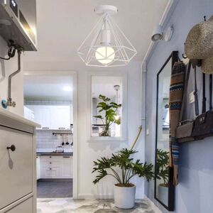 Wottes - Vintage Ceiling Light Fixture Industrial Ceiling Lamp Metal Cage Pendant Light White Diamond Lamp Shape Ø25CM Wottes - Vintage Ceiling Light Fixture Industrial Ceiling Lamp Metal Cage Pendant Light White Diamond Lamp Shape Ø25CM
