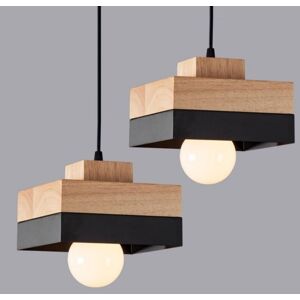 WOTTES Vintage Industrial Ceiling Pendant Light Fixture Metal Wooden Hanging Lamp Black Square Chandelier Lampshade 2Pcs WOTTES Vintage Industrial Ceiling Pendant Light Fixture Metal Wooden Hanging Lamp Black Square Chandelier Lampshade 2Pcs