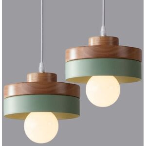 WOTTES Vintage Industrial Ceiling Pendant Light Fixture Metal Wooden Hanging Lamp Green Round Chandelier Lampshade 2Pcs WOTTES Vintage Industrial Ceiling Pendant Light Fixture Metal Wooden Hanging Lamp Green Round Chandelier Lampshade 2Pcs