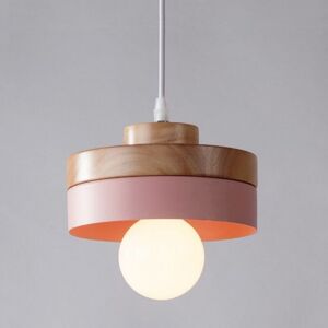 Wottes - Vintage Industrial Ceiling Pendant Light Fixture Metal Wooden Hanging Lamp Pink Round Chandelier Lampshade Wottes - Vintage Industrial Ceiling Pendant Light Fixture Metal Wooden Hanging Lamp Pink Round Chandelier Lampshade