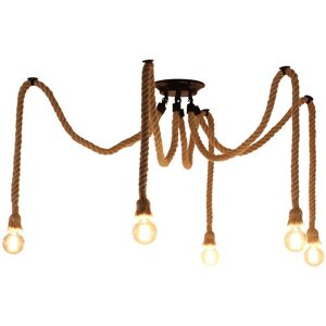 WOTTES Vintage Industrial Chandelier 5 Lights Pendant Light Fitting Metal Hemp Rope Ceiling Hanging Light Fixture WOTTES Vintage Industrial Chandelier 5 Lights Pendant Light Fitting Metal Hemp Rope Ceiling Hanging Light Fixture