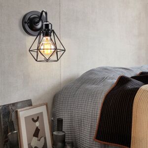 WOTTES Vintage Industrial Wall Lamp Metal Cage Wall Sconce Indoor Wall Light Black Ø16CM for Living Room Bedroom WOTTES Vintage Industrial Wall Lamp Metal Cage Wall Sconce Indoor Wall Light Black Ø16CM for Living Room Bedroom