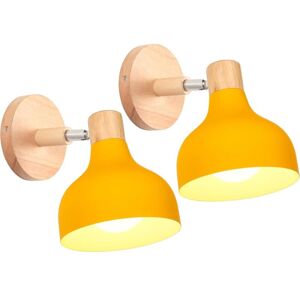 WOTTES Vintage Industrial Wall Lamp Rotatable Wall Spot Light Fixtures Metal Wood Wall Sconce 2Pcs Black Yellow WOTTES Vintage Industrial Wall Lamp Rotatable Wall Spot Light Fixtures Metal Wood Wall Sconce 2Pcs Black Yellow