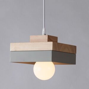 Wottes - Vintage Industrial Ceiling Pendant Light Fixture Metal Wooden Hanging Lamp Grey Square Chandelier Lampshade Wottes - Vintage Industrial Ceiling Pendant Light Fixture Metal Wooden Hanging Lamp Grey Square Chandelier Lampshade