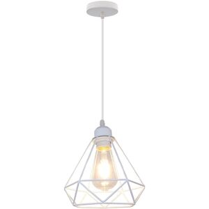 Axhup - Vintage Pendant Light Fixture, Industrial Hanging Ceiling Lamp with Metal Ø20cm Diamond Cage Lampshade, E27 Holder Chandelier White 1PCS Axhup - Vintage Pendant Light Fixture, Industrial Hanging Ceiling Lamp with Metal Ø20cm Diamond Cage Lampshade, E27 Holder Chandelier White 1PCS
