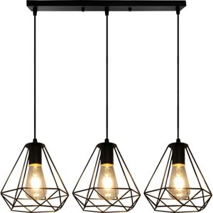 NORCKS Vintage Pendant Lights Ø200MM Diamond Chandelier Retro Industrial Pendant Lights Height Adjustable 3 Lights Pendant Light Black NORCKS Vintage Pendant Lights Ø200MM Diamond Chandelier Retro Industrial Pendant Lights Height Adjustable 3 Lights Pendant Light Black