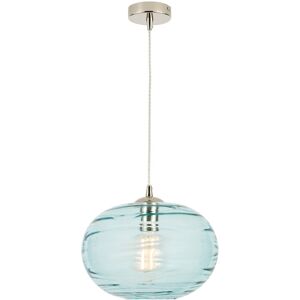Litecraft - Visconte Sarno Ceiling Pendant 1 Light with Blue Tint Oval Shade - Nickel Litecraft - Visconte Sarno Ceiling Pendant 1 Light with Blue Tint Oval Shade - Nickel
