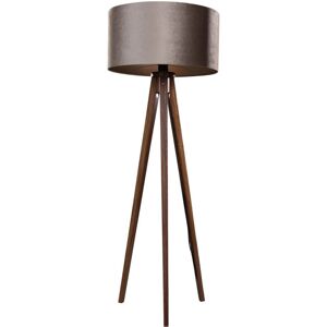 QAZQA Tripod Floor Lamp Walnut Wood with Taupe Velvet Shade 50cm - Tripod Classic QAZQA Tripod Floor Lamp Walnut Wood with Taupe Velvet Shade 50cm - Tripod Classic