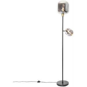 QAZQA Floor Lamp Black with Gold and Smoke Glass 2-Light - Zuzanna QAZQA Floor Lamp Black with Gold and Smoke Glass 2-Light - Zuzanna