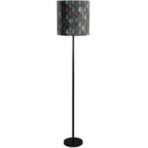 Qazqa - Floor Lamp Black with Velvet Lampshade Leaf Design and Gold Interior - Simplo Qazqa - Floor Lamp Black with Velvet Lampshade Leaf Design and Gold Interior - Simplo