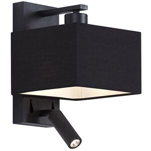 Qazqa Modern Square Black Wall Lamp with Reading Light - Puglia Qazqa Modern Square Black Wall Lamp with Reading Light - Puglia