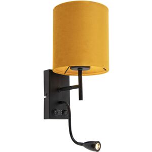 QAZQA Wall Light Black with Velvet Yellow Shade - Stacca QAZQA Wall Light Black with Velvet Yellow Shade - Stacca