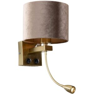 Qazqa - Wall Lamp Bronze with Taupe Velvet Shade 18cm - Brescia Combi Qazqa - Wall Lamp Bronze with Taupe Velvet Shade 18cm - Brescia Combi