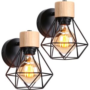 AXHUP Wall Lamp Vintage Industrial Retro E27 Wall Light Lamp Ajustable in Metal and Wood for Bedroom Entrance Black - 2 Pack AXHUP Wall Lamp Vintage Industrial Retro E27 Wall Light Lamp Ajustable in Metal and Wood for Bedroom Entrance Black - 2 Pack
