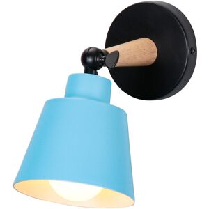 AXHUP Wall Light, Modern Wooden Wall Lamp with Adjustable Arm, Simple Wall Sconce Fixture with Metal Lampshade for Bedroom Living Room (Blue) AXHUP Wall Light, Modern Wooden Wall Lamp with Adjustable Arm, Simple Wall Sconce Fixture with Metal Lampshade for Bedroom Living Room (Blue)