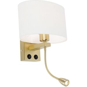 QAZQA Brass Wall Lamp with Oval Linen Shade - Interior Lighting QAZQA Brass Wall Lamp with Oval Linen Shade - Interior Lighting
