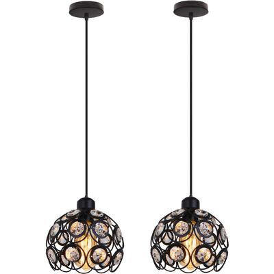 AXHUP 2pcs Crystal Pendant Light, Vintage Industrial Metal Hanging Ceiling Lamp, Luxurious Chandelier with Ø20cm Cage Lampshade for Living Room Kitchen AXHUP 2pcs Crystal Pendant Light, Vintage Industrial Metal Hanging Ceiling Lamp, Luxurious Chandelier with Ø20cm Cage Lampshade for Living Room Kitchen