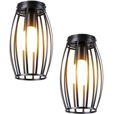 Axhup - 2X Ceiling Light, Industrial Waist Drum Shaped Ceiling Lamp with Metal Cage, Vintage Chandelier for Living Room Dining Room (Black) Axhup - 2X Ceiling Light, Industrial Waist Drum Shaped Ceiling Lamp with Metal Cage, Vintage Chandelier for Living Room Dining Room (Black)