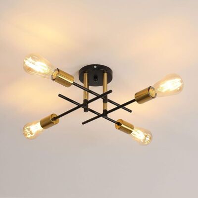 Goeco - Industrial Ceiling Light, Vintage E27 Metal Ceiling Light Fixture, 4-Light Modern Sputnik Chandelier for Living Room, Bedroom, Kitchen, Goeco - Industrial Ceiling Light, Vintage E27 Metal Ceiling Light Fixture, 4-Light Modern Sputnik Chandelier for Living Room, Bedroom, Kitchen,