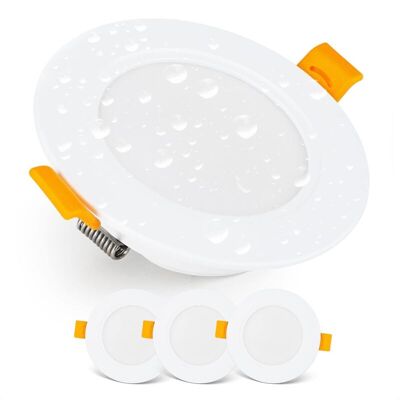 BEIJIYI LED recessed spotlight IP54 LED ceiling spotlights for bathrooms, wet rooms, cold white 6000k Set of 3 extra flat round LED spotlights 7 Watt (7W) / BEIJIYI LED recessed spotlight IP54 LED ceiling spotlights for bathrooms, wet rooms, cold white 6000k Set of 3 extra flat round LED spotlights 7 Watt (7W) /
