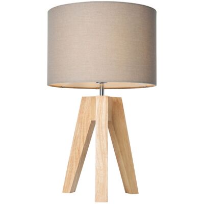 Litecraft - Devlin Table Lamp Wooden Tripod Base With Navy Drum Shade - Natural Litecraft - Devlin Table Lamp Wooden Tripod Base With Navy Drum Shade - Natural