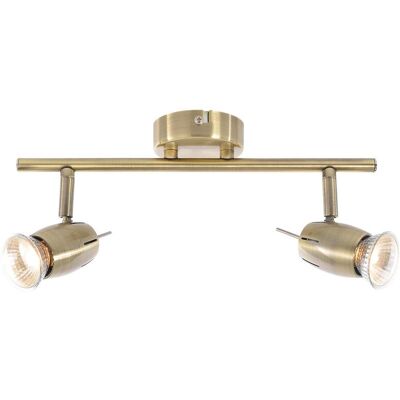 Litecraft - Frank Spotlight Bar Ceiling GU10 2 Arm With led Bulbs - Antique Brass Litecraft - Frank Spotlight Bar Ceiling GU10 2 Arm With led Bulbs - Antique Brass