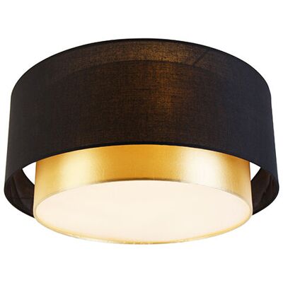 Qazqa Modern Ceiling Lamp Black Gold 50cm 3 Lights - Drum Duo Qazqa Modern Ceiling Lamp Black Gold 50cm 3 Lights - Drum Duo