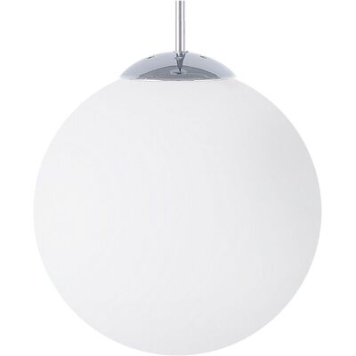 Beliani Pendant Lamp White Glass Silver Elements Globe Shape 1-Light Modern - Pendant Lamp Beliani Pendant Lamp White Glass Silver Elements Globe Shape 1-Light Modern - Pendant Lamp