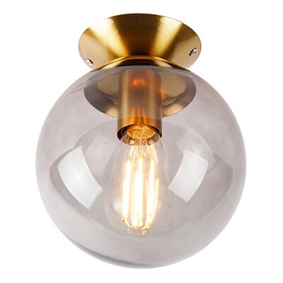 QAZQA Ceiling Light Pallon - Art deco - Smoked glass - Oro/Ottone - 20cm QAZQA Ceiling Light Pallon - Art deco - Smoked glass - Oro/Ottone - 20cm