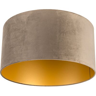 QAZQA - Velvet Taupe Lamp Shade - 50/50/25 - Round/Cylinder - Interior QAZQA - Velvet Taupe Lamp Shade - 50/50/25 - Round/Cylinder - Interior