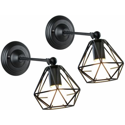 AXHUP Wall Lighting Fixture, Mini Diamond Metal Wall Lamp with Ø16cm Metal Cage, Vintage Wall Sconce for Indoor Bedroom Living Room (2X Black) AXHUP Wall Lighting Fixture, Mini Diamond Metal Wall Lamp with Ø16cm Metal Cage, Vintage Wall Sconce for Indoor Bedroom Living Room (2X Black)