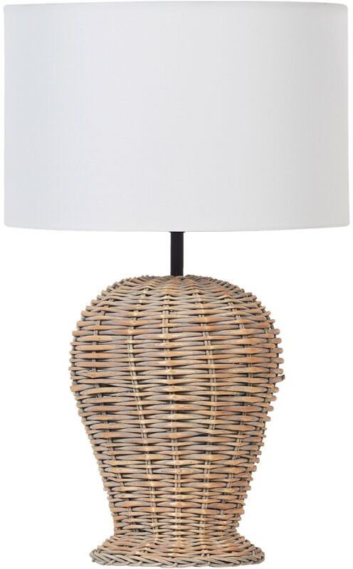Beliani - Boho Table Lamp Night Light Rattan Rustic Wicker Base White Fabric Shade Cotton Blend Style Living Room Bedroom Light Natural Furelos