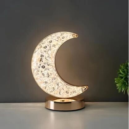 EXTRASTAR Cordless Acrylic Crystal Moon LED Touch Control Dimmable Table Lamp, USB Rechargeable 3 Colour Temperature Bedside Moon Desk Lamps