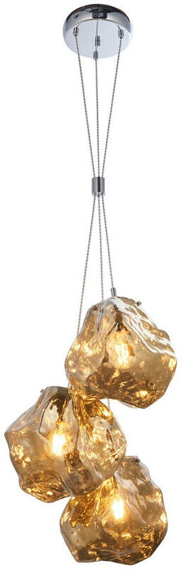Rock Modern Contemporary 3 Light Cluster Pendant Metallic Bronze Glass Shade Chrome Plated - Endon