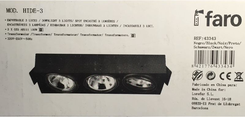 Faro Barcelona - Faro 43343 - hide 3 Spot built-in 3 Lights - G53 AR111 100W - black