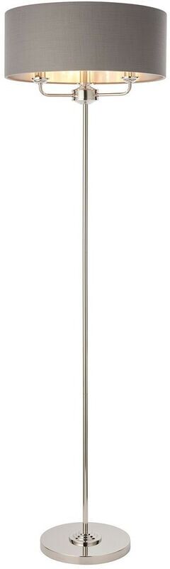 Endon Floor Lamp Bright Nickel Plate, Charcoal Fabric Shade