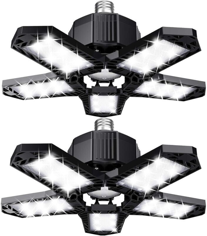 Tonchean - Garage led Light Set - 120W - 12000lm - Workshop Lamp - Deformable Ceiling Lights - E26/E27 Panels - 2 Lamps